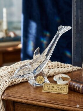 VTG Cristal d’Arques France Lead Crystal Leau Dolphin Figurine - 7.5”